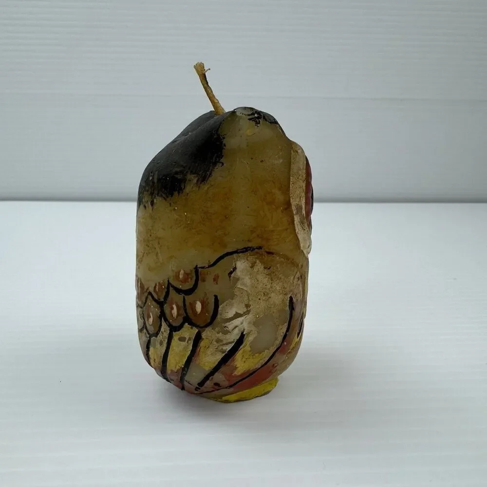 Vintage Hand Painted Owl Figural Candle Mid Century Paraffin Wax Retro Decor